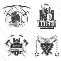 Knight historical club badge design. Vector. Concept for shirt, print, stamp, overlay or template. Vintage typography design with crossbows, eagle, battle axe, flail and shield silhouette vector