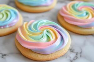 AI generated Ice sugar cookies with colorful frosting. Generative AI photo