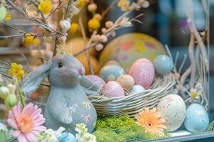 AI generated Shop window filled with an array of easter decorations. Generative AI photo