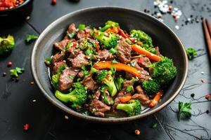 AI generated Beef and broccoli stir fry with soy sauce. Chinese cuisine. Generative AI photo