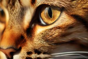 AI generated Cat's face with expressive eyes. Pets and lifestyle concept. Generative AI photo