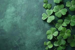 AI generated Saint Patrick's Day background with green shamrock. Generative AI photo