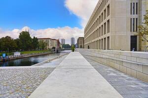 Berlin, Germany, 2021 - River promenade and Spree terraces at the new Berlin Palace or Humboldt Forum, Unter den Linden, Berlin, Germany photo