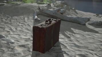 A piece of luggage sitting on top of a sandy beach video