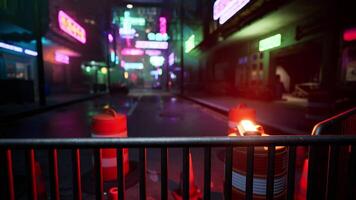 lichtgevend neon kleuren creëren een magisch aura in deze klein Aziatisch stad- Bij nacht video