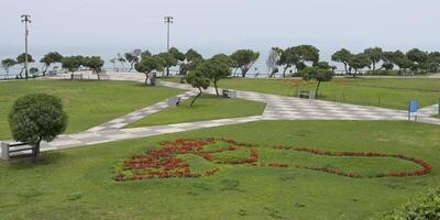 Maria Reiche park with reproduction in flowers of the Nazca Lines, Miraflores, Lima, Peru photo
