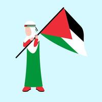 Hijab Woman Holding Palestine Flag vector