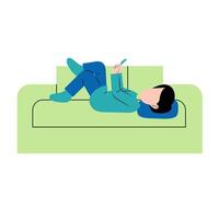 Man Playing Smartphone On Sofa vector