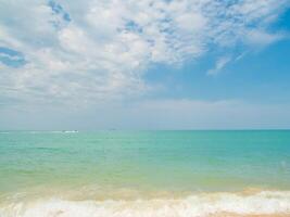 Beautiful horizon Landscape summer panorama front view point tropical sea beach white sand clean and blue sky background calm Nature ocean Beautiful  wave water travel at Sai Kaew Beach thailand photo