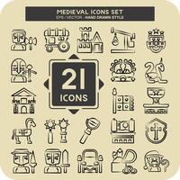 Icon Set Medieval. related to War Era symbol. hand drawn style. simple design editable. simple illustration vector