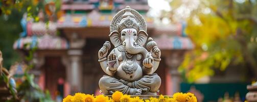 AI generated Lord ganesha sculpture at temple. Lord ganesh festival. photo