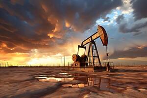 Petroleum drilling rig, offshore drilling rig during sunset photo