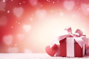 celebration valentine day with gift box with velvet ribbon and paper decoration on beautiful background photo