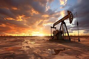 Petroleum drilling rig, offshore drilling rig during sunset photo