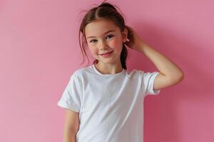 AI generated Girl wearing bella canvas white shirt mockup photo