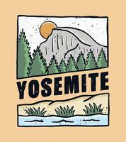 Yosemite Half Dome vector hand drawing for t shirt, badge, sticker illustration