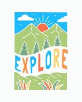 Explore the mountain vector mono line illustration