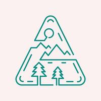 simply mono line vector of nature tree and mountain in triangle shape