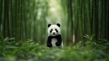 AI generated Cute panda bear in bamboo forest. photo