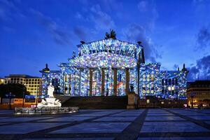 Berlin, Germany, 2021 - Berlin Concert Hall and Schiller monument during the Festival of Lights, Gendarmen square, Unter den Linden, Berlin, Germany photo