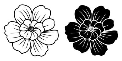 A set of two black silhouettes of flowers isolated on a white background vector