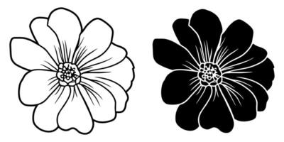 A set of two black silhouettes of flowers isolated on a white background vector