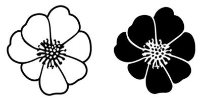 A set of two black silhouettes of flowers isolated on a white background vector