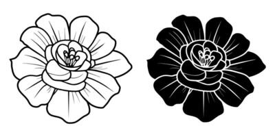 A set of two black silhouettes of flowers isolated on a white background vector