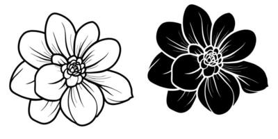 A set of two black silhouettes of flowers isolated on a white background vector