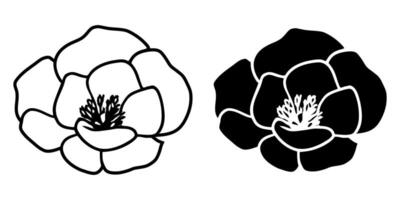 A set of two black silhouettes of flowers isolated on a white background vector