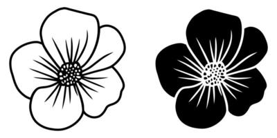 A set of two black silhouettes of flowers isolated on a white background vector