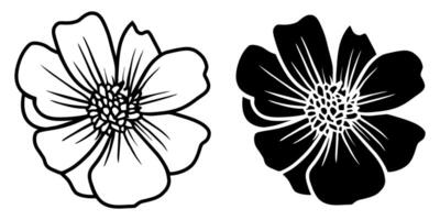 A set of two black silhouettes of flowers isolated on a white background vector
