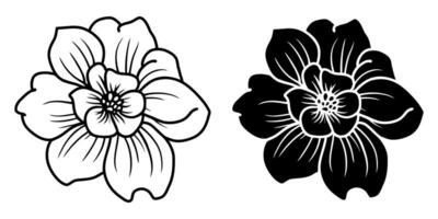 A set of two black silhouettes of flowers isolated on a white background vector