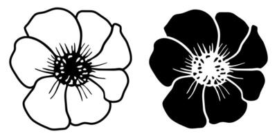 A set of two black silhouettes of flowers isolated on a white background vector