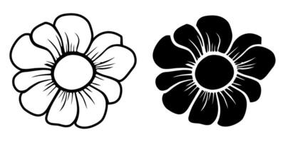 A set of two black silhouettes of flowers isolated on a white background vector