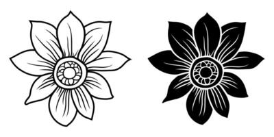 A set of two black silhouettes of flowers isolated on a white background vector