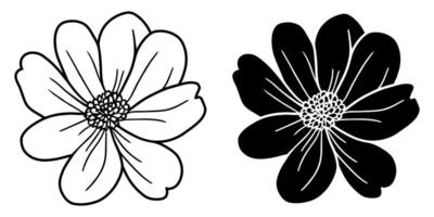 A set of two black silhouettes of flowers isolated on a white background vector