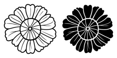 A set of two black silhouettes of flowers isolated on a white background vector