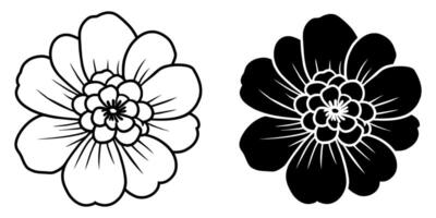 A set of two black silhouettes of flowers isolated on a white background vector