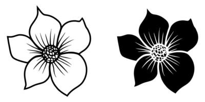 A set of two black silhouettes of flowers isolated on a white background vector