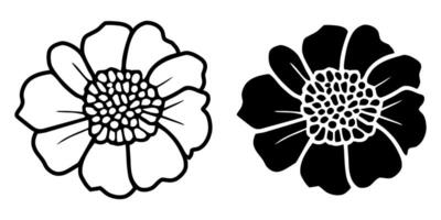 A set of two black silhouettes of flowers isolated on a white background vector