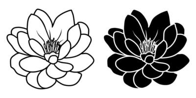 A set of two black silhouettes of flowers isolated on a white background vector