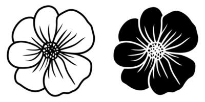 A set of two black silhouettes of flowers isolated on a white background vector