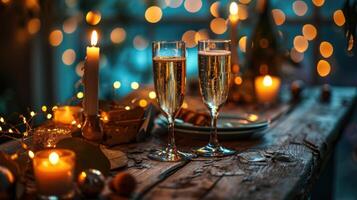 AI generated Enchanted Evening Candlelit Champagne Ambiance photo