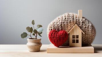 AI generated Cozy Home Concept with Knitted Heart photo