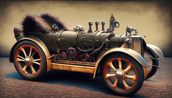 AI generated Vintage car with fireman hat and fur - 3d render photo