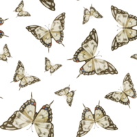 Butterfly watercolor seamless Pattern. Hand drawn backdrop with insects in brown and beige colors. Illustration on isolated background with wings for wrapping paper or textile design. Natural ornament png