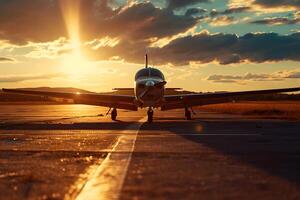 ai generado hermosa foto de avión en puesta de sol simbolizando libertad de movimienot. concepto de aire transporte