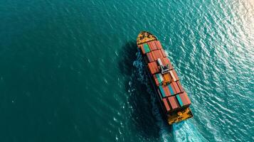 AI generated Aerial side view of cargo ship carrying containers from custom depot. Concept of freight shipping by ship service photo
