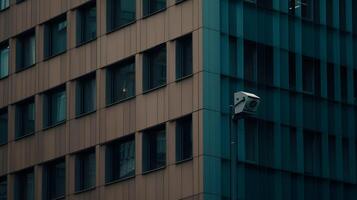 ai generado de cerca de un cctv cámara. constantemente rastreo personas o social seguridad concepto foto